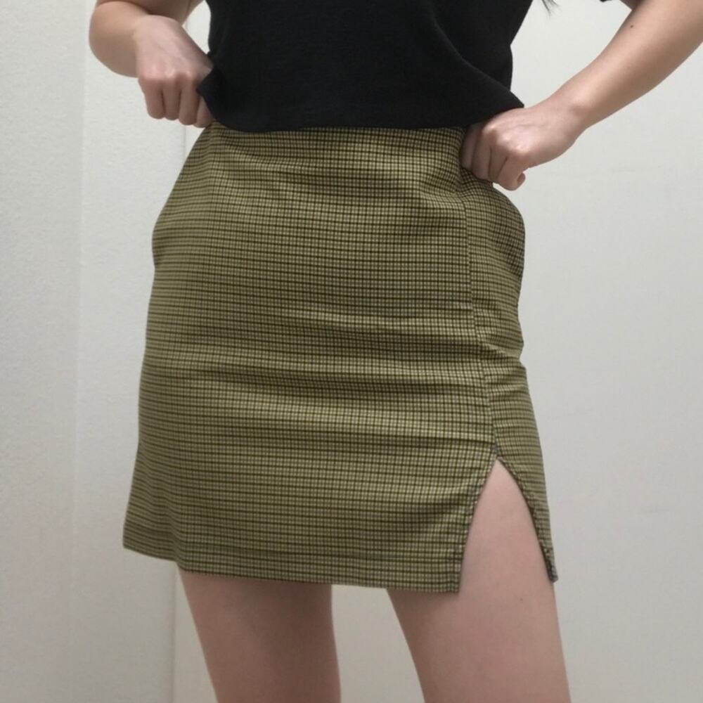Urban Outfitters UO Darren Notched Pelmet Yellow Houndstooth Mini Skirt Sz S
